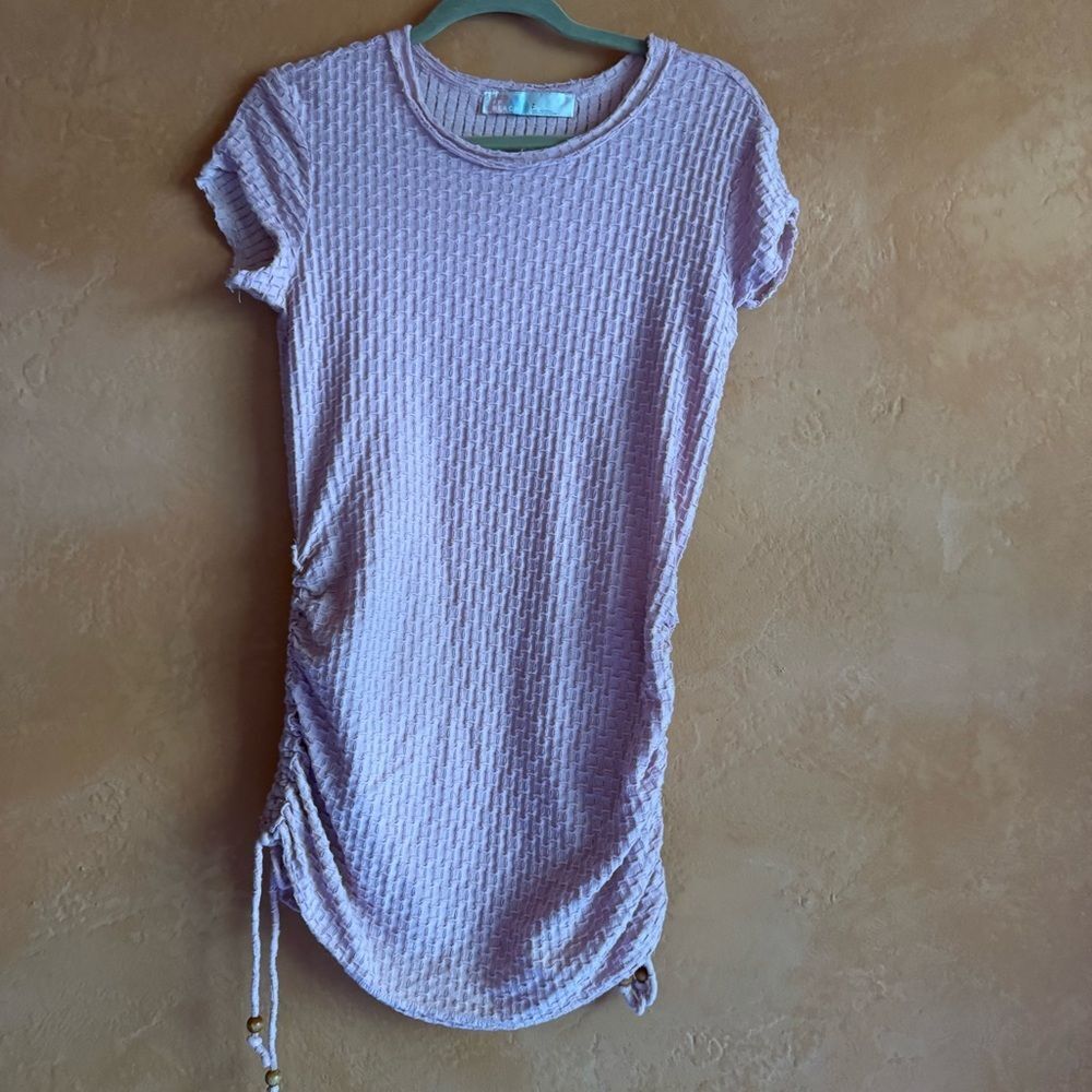 Free People Beach Pink Textured Cover Up Dress Ruched Side Small